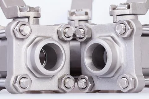 Three ball valve on white background Stock Photos