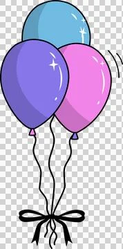 Three balloons are floating in vector art with curly strings and ribbon bow, 스톡 일러스트