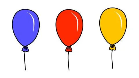 Three balloons blue red yellow, slipart on white background, vector illustrat Stockillustratie