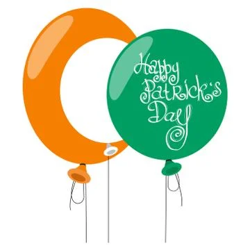 Three balloons in the colors of the Irish flag. Congratulations to the St. Pa Stock Illustration