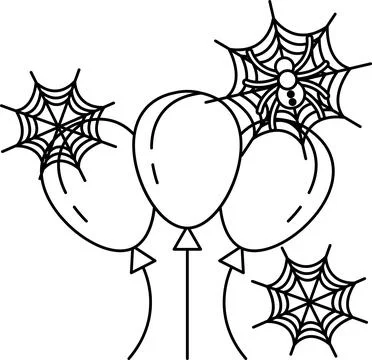 Three balloons float above webs with spiders Illustrazione stock