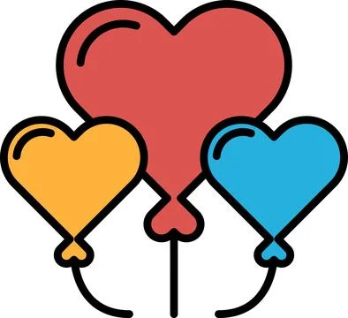 Three balloons in the shape of hearts are tied together Stock Illustration