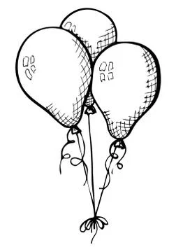 Three balloons on a string. Hand drawn, isolated on a white background. Vec.. 스톡 일러스트