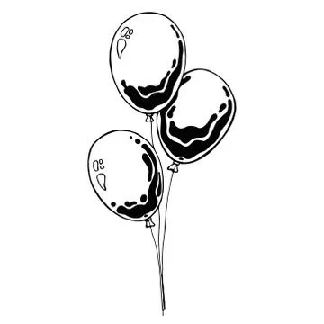 Three balloons on a string. Hand drawn, isolated on a white background. 스톡 일러스트