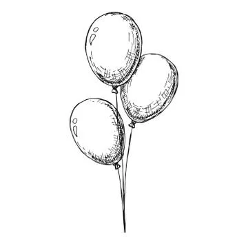 Three balloons on a string. Hand drawn Stock Illustration