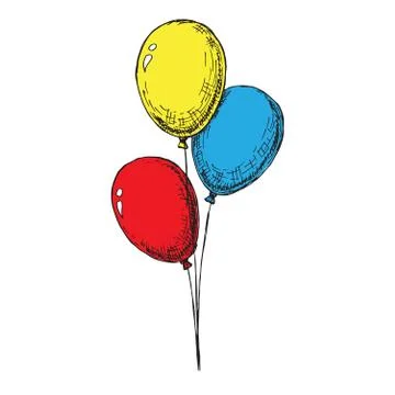 Three balloons on a string. Hand drawn, isolated on a white background. 스톡 일러스트