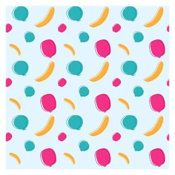 Three balloons various colors with outlines. Seamless pattern. Stock Illustration