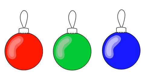 Three balls for the Christmas tree. Red green blue simple freehand drawing, g Illustrazione stock