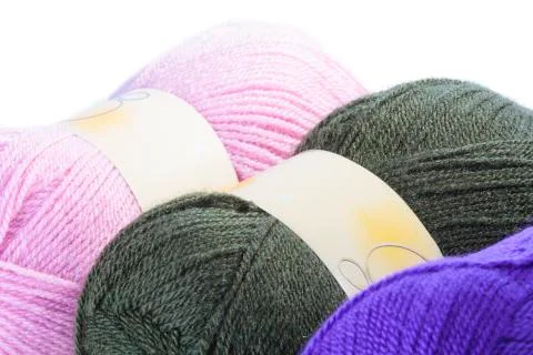 Three balls of coloured wool Stock Photos