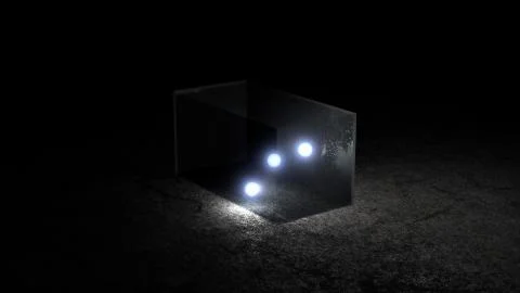 Three Balls with illuminating light Bouncing in a transparent glass box Illustrazione stock