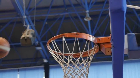 Three Balls in a Row Fly into the Basketball Hoop Stock Footage 111879676