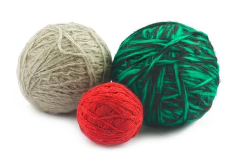 Three balls of wool on white background Stock Photos