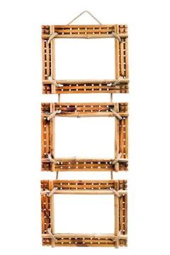 Three bamboo photo frames isolated on white background Stock Photos