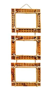 Three bamboo photo frames isolated on white background Stock Photos