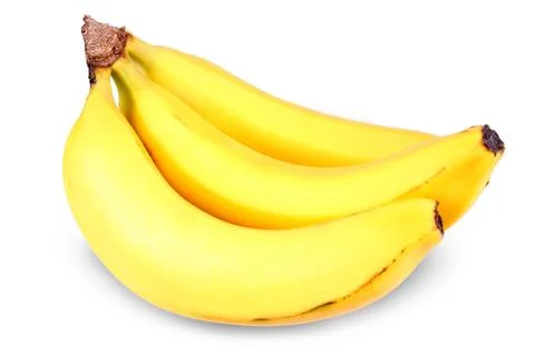 Three bananas in a bunch, isolated Stock Photos
