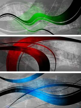 Three banners: abstract waves on grunge background (eps 10) Three banners:... Foto stock