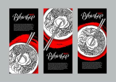 Three banners with Bibimbap Stock Illustration