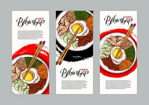 Three banners with Bibimbap Stock-Illustration