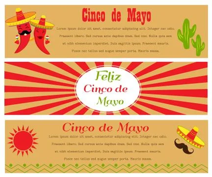 Three banners for Cinco De Mayo. Stock Illustration