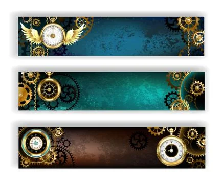 Three banners with clock Illustrazione stock