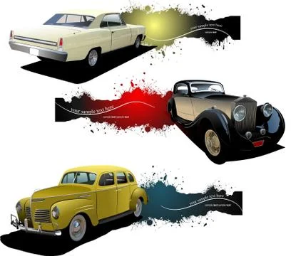 Three banners with old car. Vector illustration Stock Illustration