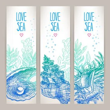 Three banners with shells 库存插图