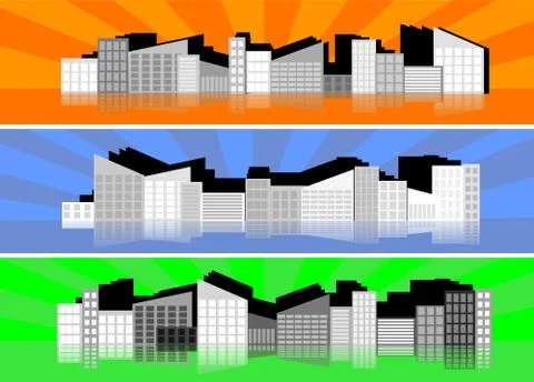 Three banners with silhouettes of cities Stock Illustration