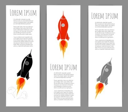 Three banners with space rocket launch Stock Illustration