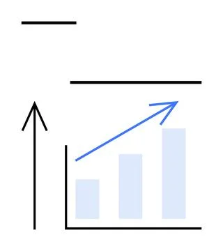 Three-bar graph with upward arrow indicating growth, progress, and upward t.. Stock Illustration