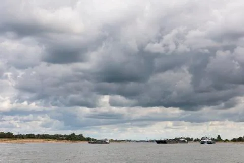 Three Barges on the Waal Stock Photos