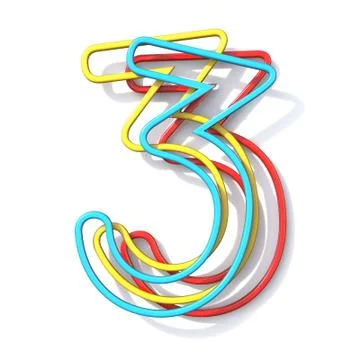 Three basic color wire font number 3 THREE 3D 스톡 일러스트