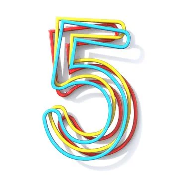 Three basic color wire font number 5 FIVE 3D Stock Illustration