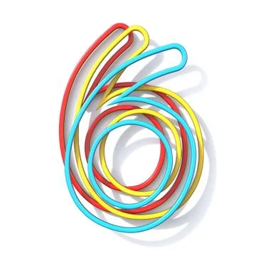Three basic color wire font number 6 SIX 3D 스톡 일러스트