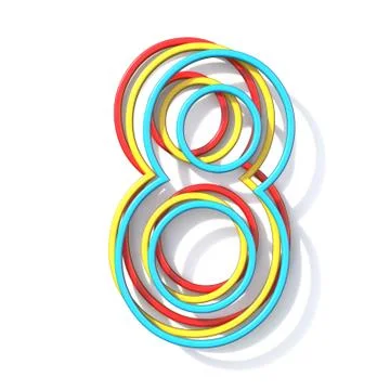 Three basic color wire font number 8 EIGHT 3D Stock Illustration