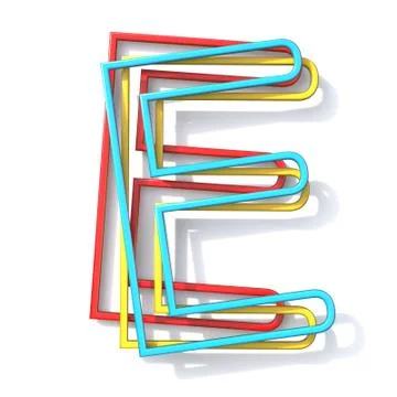 Three basic color wire font Letter E 3D Stock Illustration