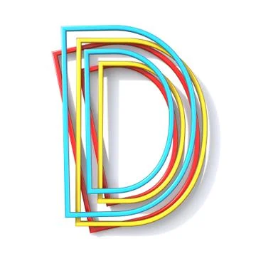 Three basic color wire font Letter D 3D Stock Illustration