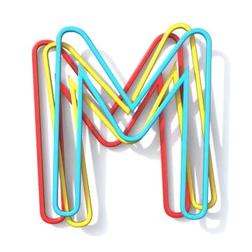 Three basic color wire font Letter M 3D 스톡 일러스트