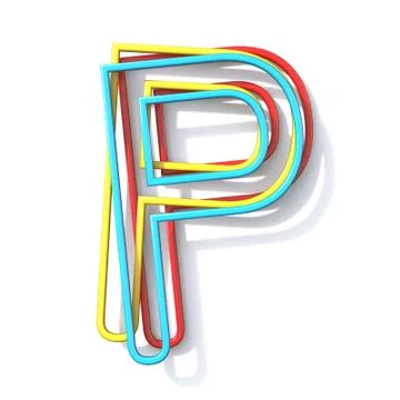 Three basic color wire font Letter P 3D Stock Illustration