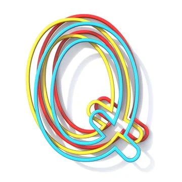 Three basic color wire font Letter Q 3D 스톡 일러스트