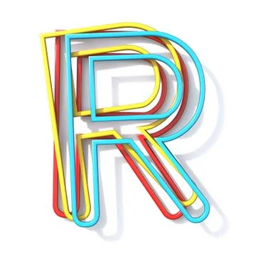 Three basic color wire font Letter R 3D 스톡 일러스트