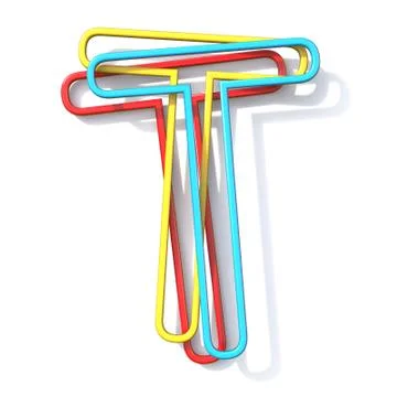 Three basic color wire font Letter T 3D 스톡 일러스트