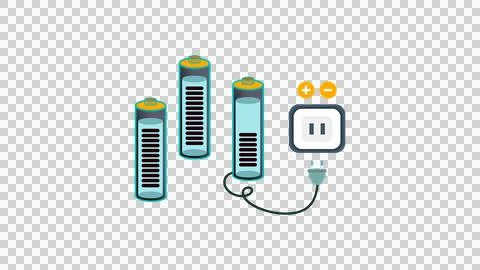 Three batteries being charged through an electrical outlet, energy storage Stock Illustration