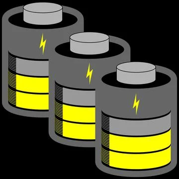Three battery cells medium loaded with yellow status bar Stock Illustration