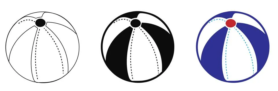 Three Beach Ball Icons in Different Styles on Plain Background Ilustração Stock