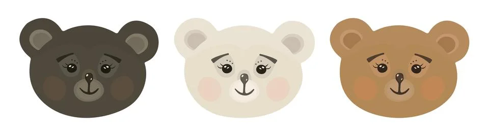 Three bear heads in different colors Stock Illustration