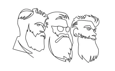 Three bearded man portrait continuous line vector illustration hand drawn ele Illustrazione stock