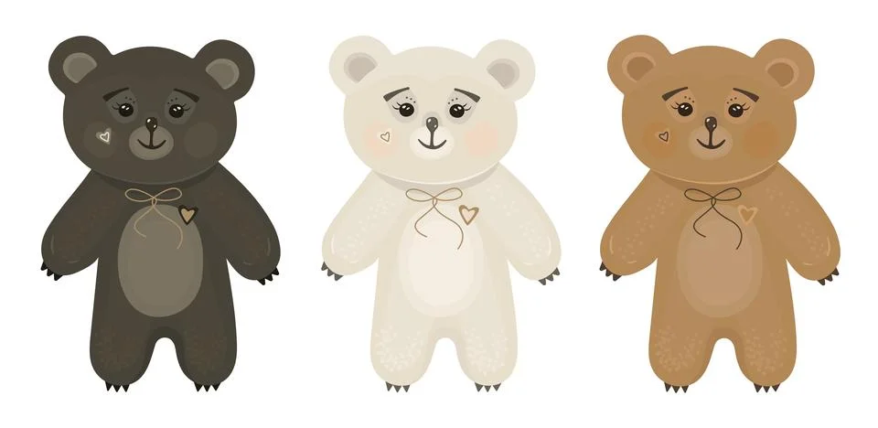 Three bears in different colors Stock Illustration