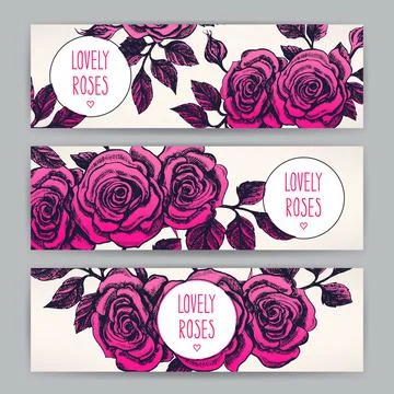 Three beautiful card with roses 库存插图