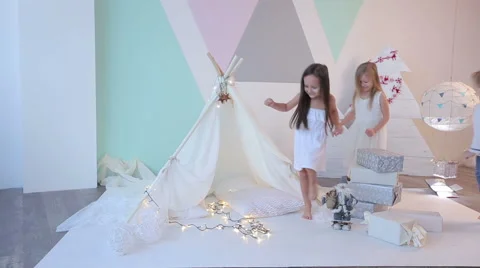 Three beautiful children running Stock Footage 59134444