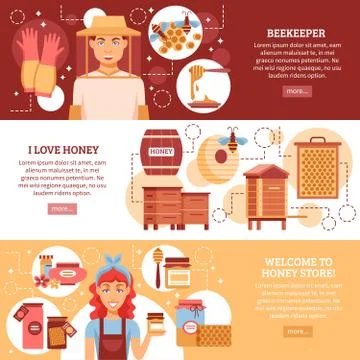 Three Beekeeping Banner Set 库存插图